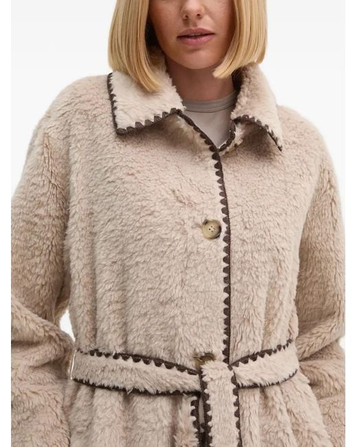 Ouí Natural Scalloped Trim Belted Coat