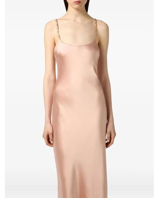 Elisabetta Franchi White Chain-Embellished Satin Maxi Dress