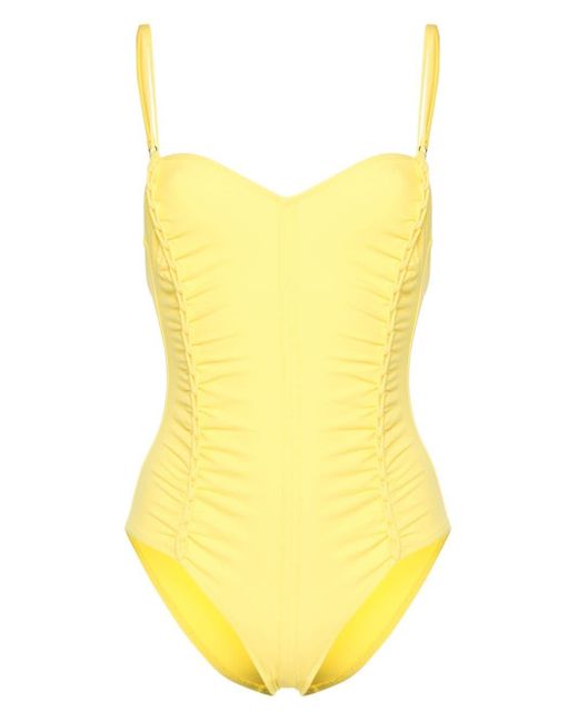 Ulla Johnson Yellow Sweetheart-neck Ruched Swimsuit