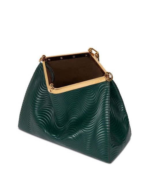 Etro Green Medium Vela Bag With Wavy Motif And Clutch