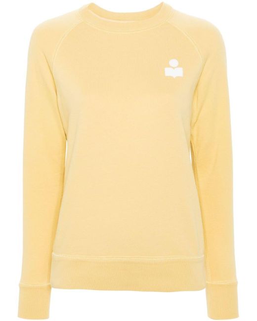 Isabel Marant Yellow Flocked Logo Seam-detail Sweatshirt