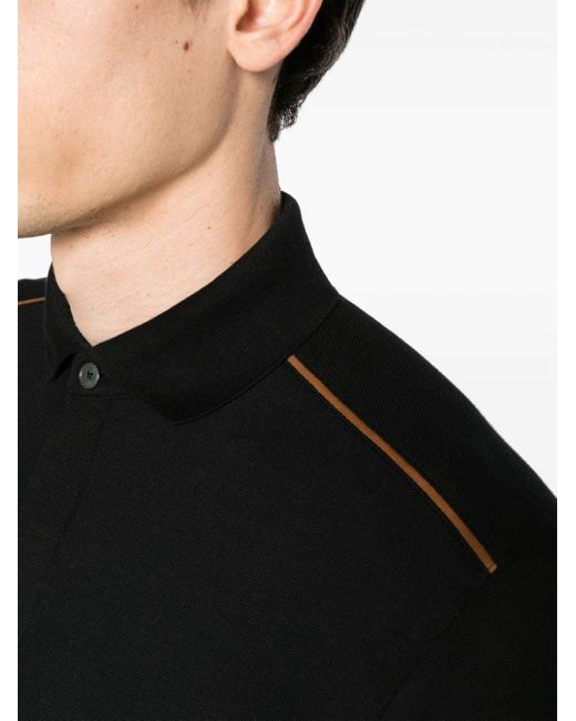 Zegna Black Leather-trim Cotton Polo-shirt - Men's - Calf Leather/cotton for men