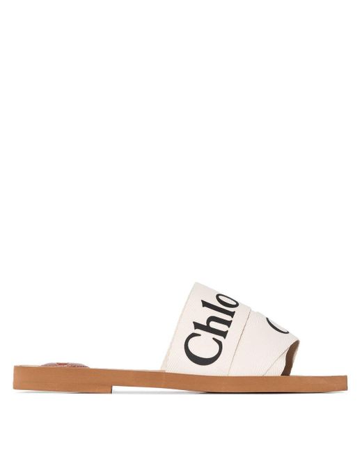 Chloé Woody Logo-print Canvas Sandals in White | Lyst