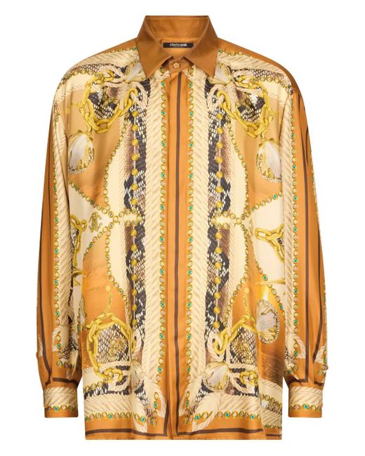 Roberto Cavalli Zijden Overhemd in het Metallic voor heren