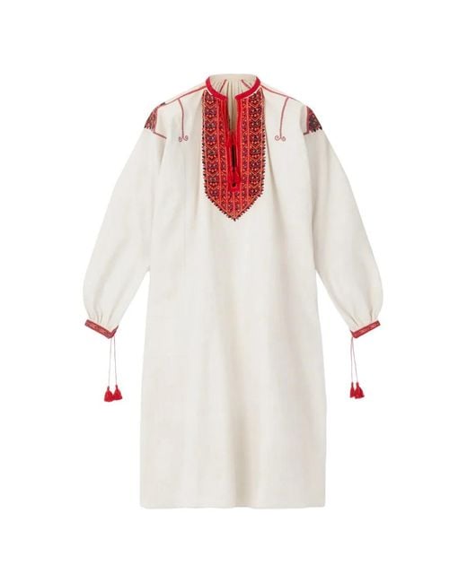 Fortela White Afra Embroidered Midi Dress