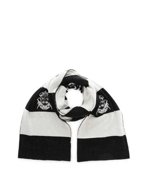 Msftsrep White Striped-Pattern Embroidered-Logo Scarf for men