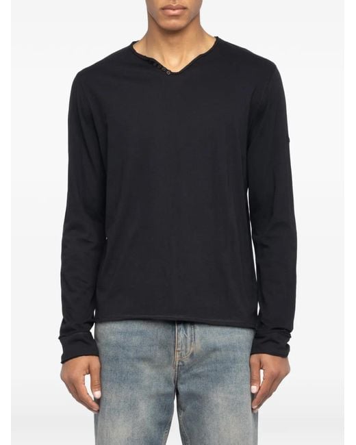 Zadig & Voltaire Black Monastir Henley T-Shirt for men