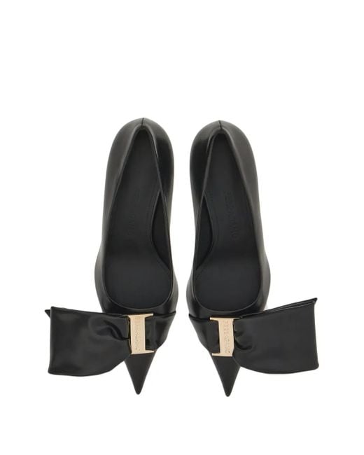 Ferragamo Black Soft Bow Leather Pumps