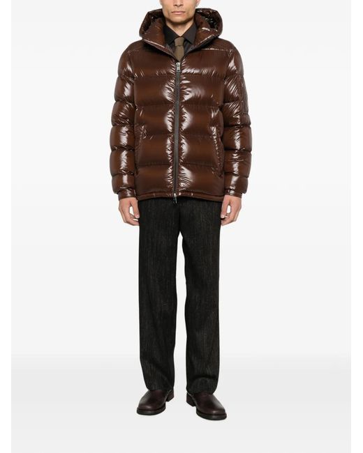 Herno Brown Hooded Quilted Jacket for men