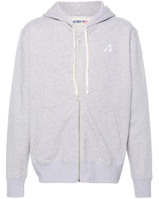 Autry White Logo-embroidered Zip-up Hoodie for men