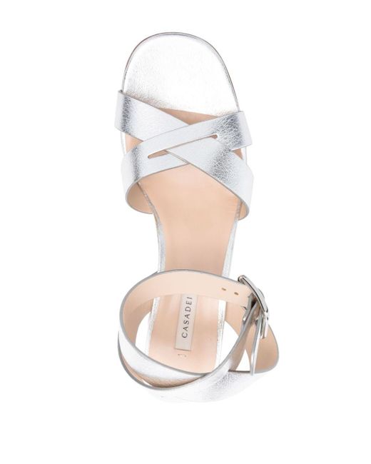 Casadei White 65mm Veta Metallic Leather Sandals