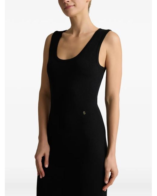 St. John Black Scoop-Neck Logo Midi Dress