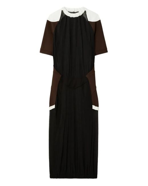 Tory Burch Black Colorblock Sheer Jersey Dress