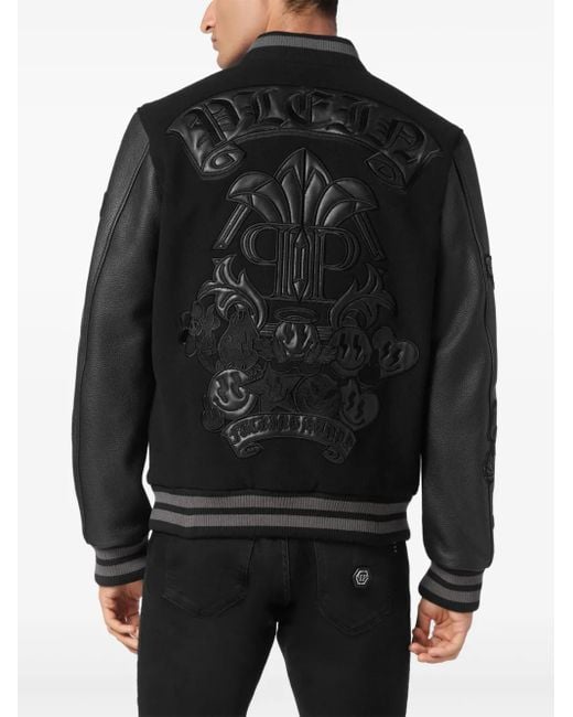 Philipp Plein Black College Varsity Jacket for men
