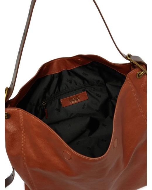 DIESEL Brown Sac Porté Épaule D-Line En Cuir Brillant