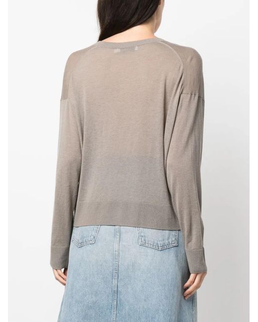 IRO Brown Fine-Knit V-Neck Jumper