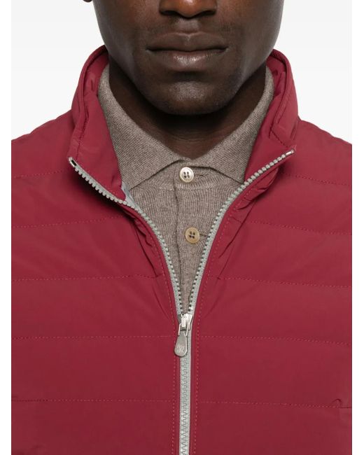 Brunello Cucinelli Red Quilted Zip-Front Vest for men