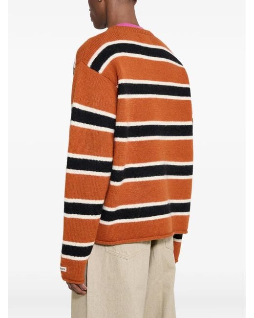 Stussy Orange Striped Wool Sweater for men