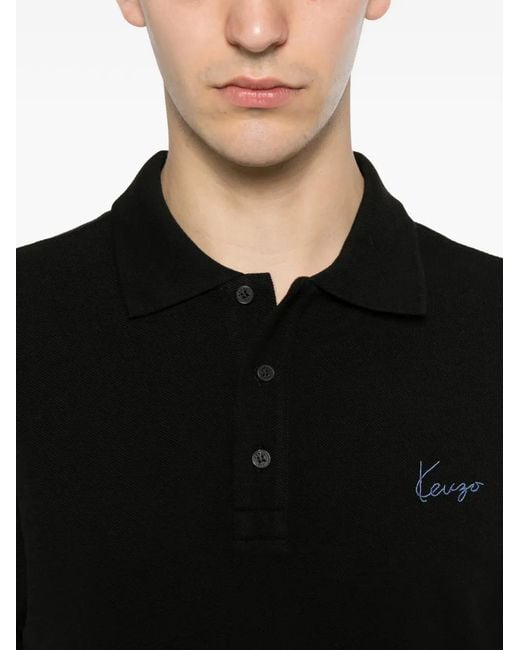 KENZO Black Slim Polo Shirt With Signature Details for men