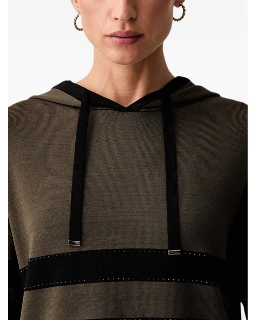 Joseph Ribkoff Black Rhinestone-Embellished Striped Hoodie