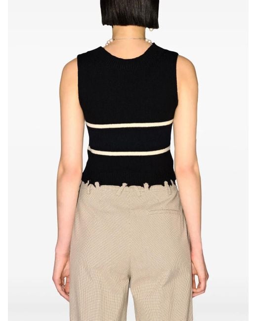 Ambush Black Raw-Cut Wool Knitted Top