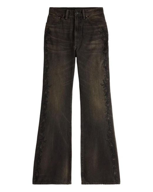 RRL Black Floral-Embroidery Flared Jeans