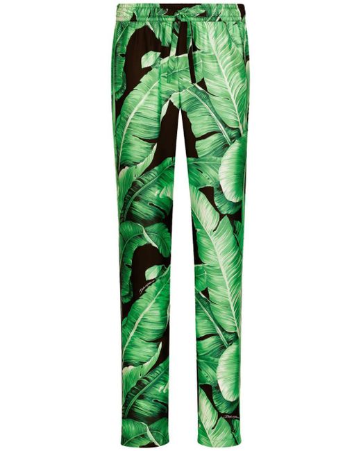 Dolce & Gabbana Green Banano Print Silk Lounge Trousers for men