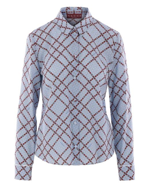 Gucci Zijden Blouse Met Horsebit-Print in het Blue