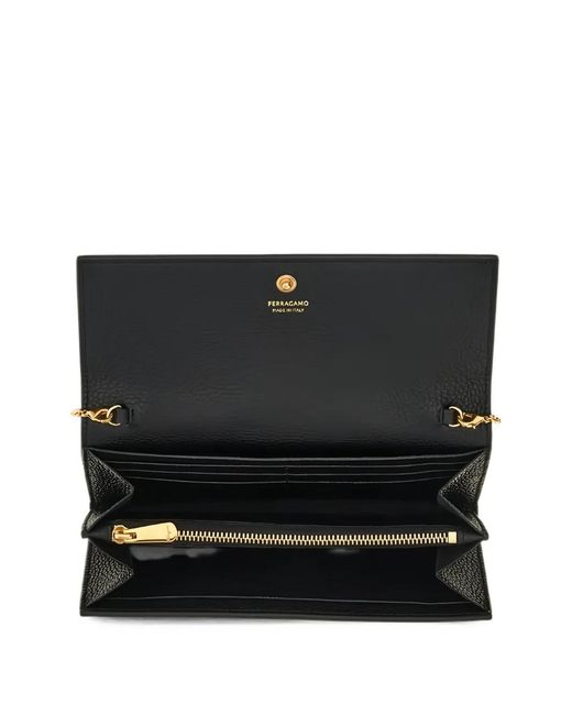 Ferragamo Black Gancini Wallet With Chain