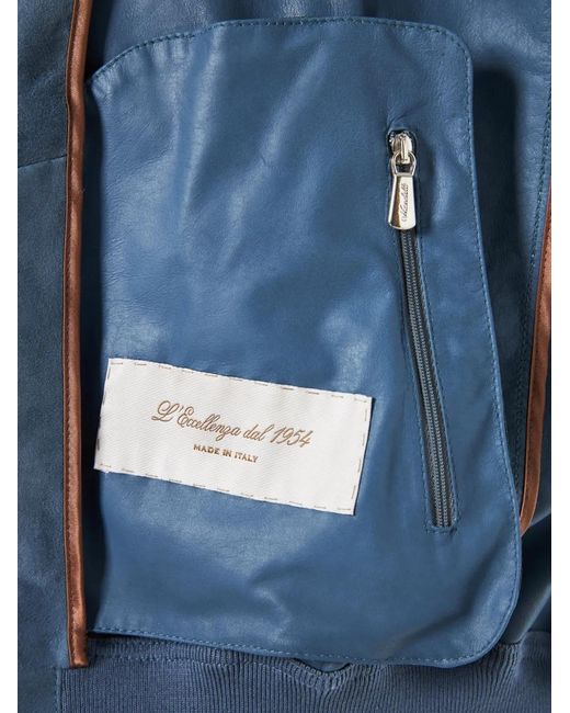 Enrico Mandelli Blue High-Neck Suede Jacket for men