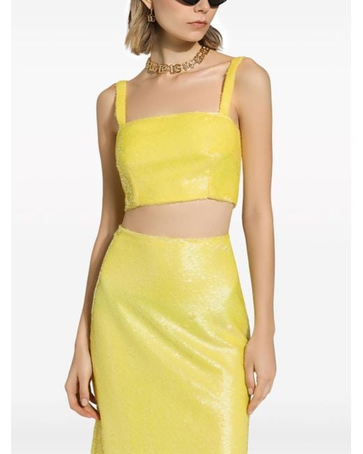 Dolce & Gabbana Yellow Sequinned Cropped Top