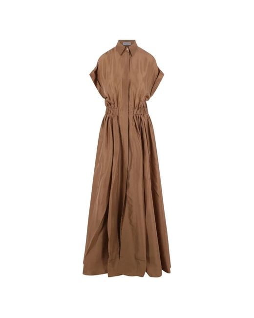 Brunello Cucinelli Brown Elasticated-Waist Maxi Shirt Dress