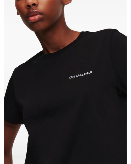 Karl Lagerfeld Black Logo-Embroidered Organic-Cotton T-Shirt