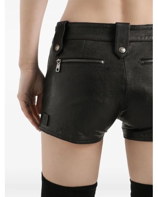 Dolce & Gabbana Black Kurze Leder-Shorts Mit Reißverschlusstasche