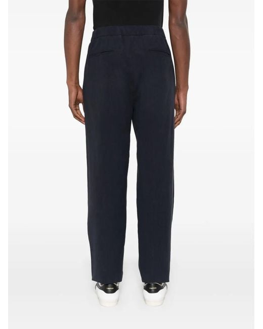 Giorgio Armani Blue Pleat-Detailing Straight Leg Linen Trousers for men