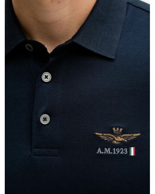 Aeronautica Militare Blue Logo-Embroidered Short-Sleeve Polo Shirt for men