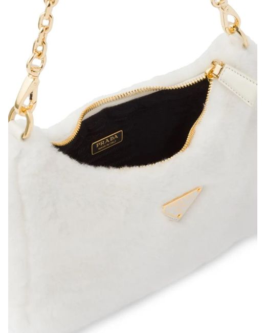 Prada White Re-Edition Mini-Tasche Aus Shearling