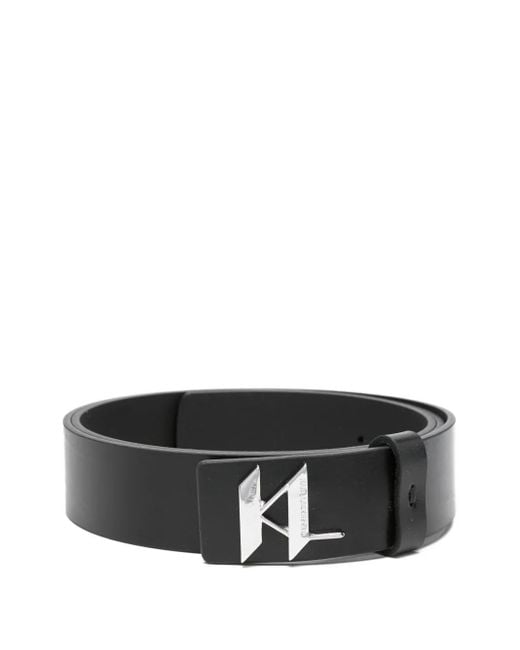メンズ Karl Lagerfeld ロゴプレート レザーベルト Black