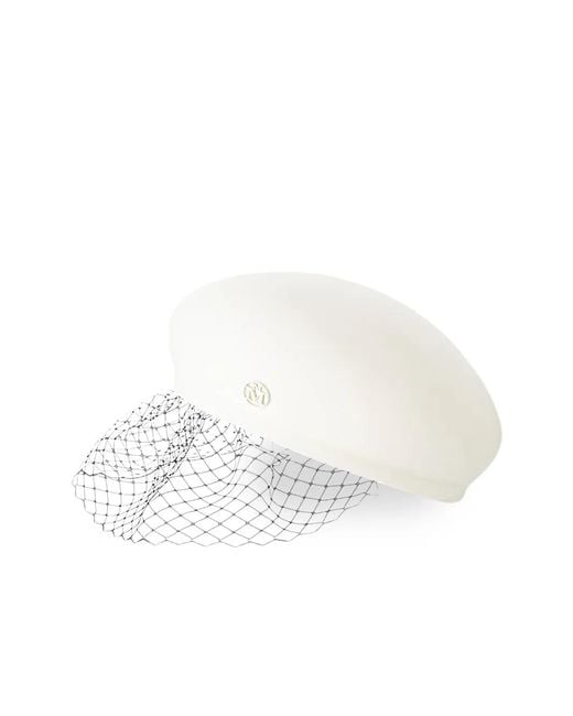 Maison Michel White Bonnie Veil Beret Hat
