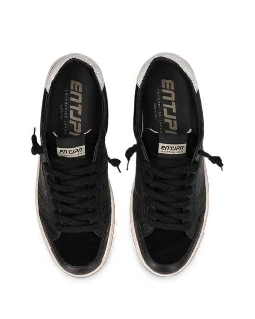 ENTERPRISE JAPAN Black Jupiter Rocket Logo-Perforated Cracked-Effect Sneakers for men