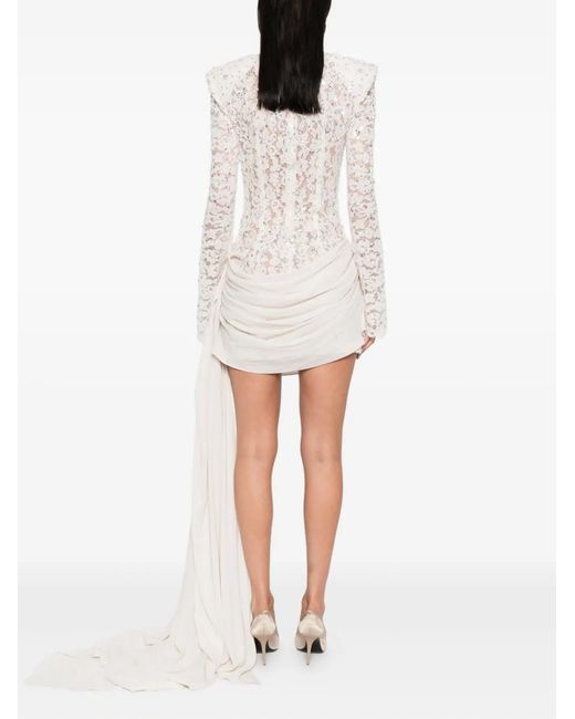 Nissa White Sequin-Embellished Lace Mini Dress
