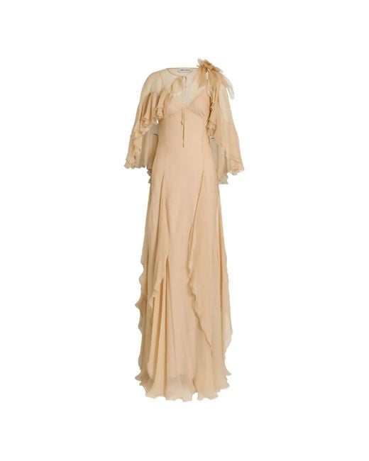 Alberta Ferretti Natural Ruffled Silk Gown