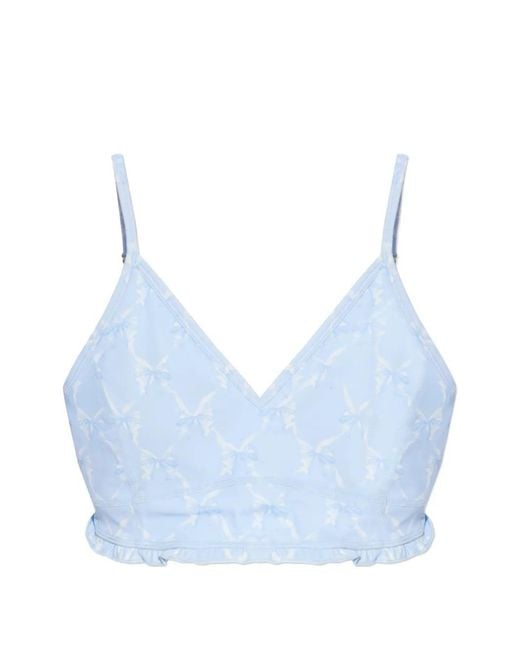 LoveShackFancy Blue Erza Ruffled Bow Top