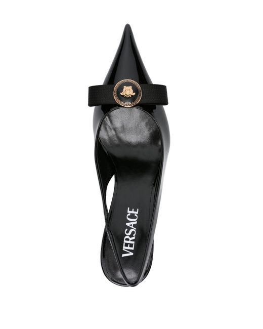 Versace Black Gianni Ribbon 85mm Slingback Pumps