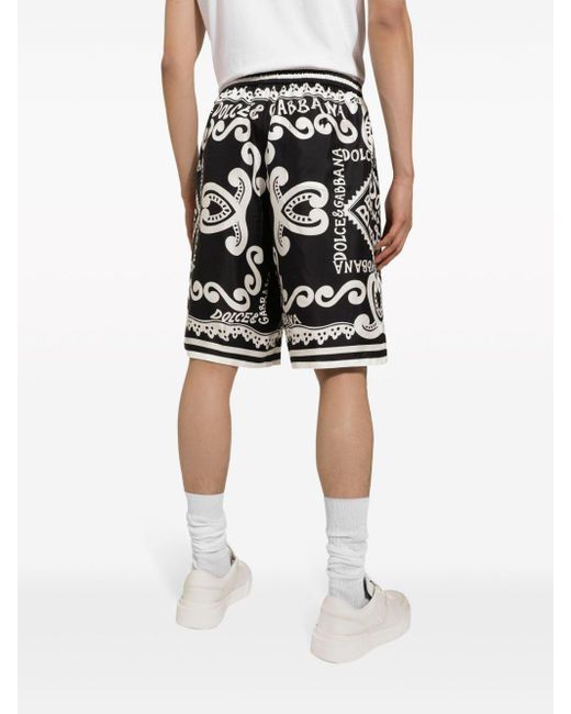 Dolce & Gabbana Shorts aus Seide mit Logo-Print in Black für Herren