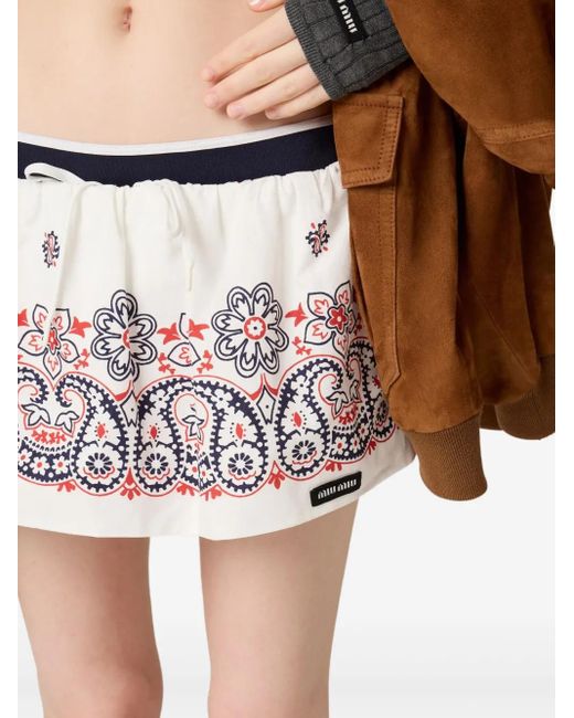 Miu Miu White Slubbed Poplin Mini Skirt