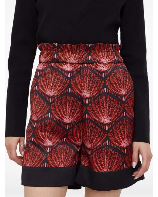 Sisley Red Ruffled Patterned Shorts