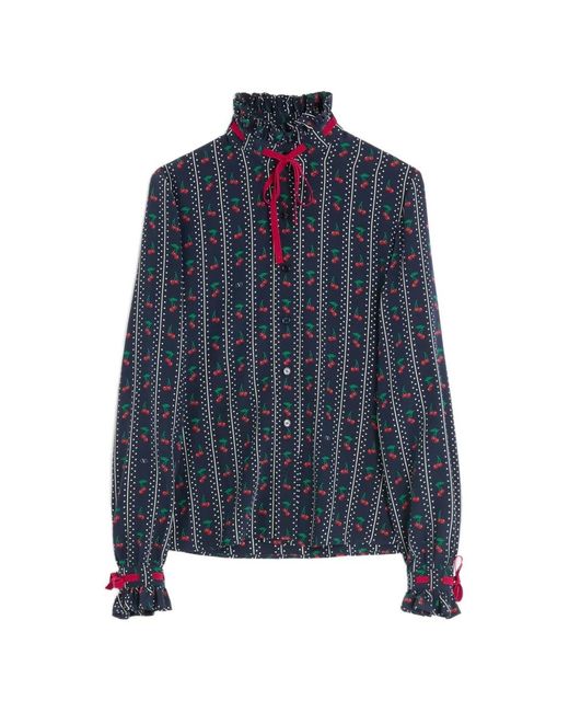 Valentino Garavani Blue Cherrific-Print Silk Shirt