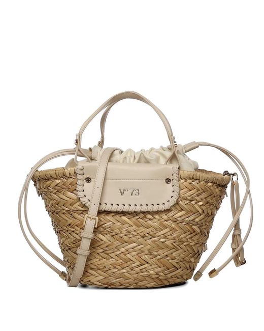 V73 White Top Handle Tote Bag