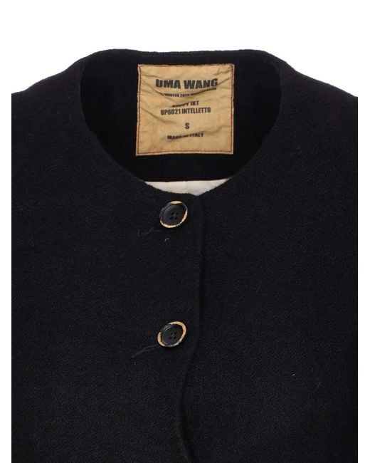 Uma Wang Black Puff-Sleeve Frayed-Hem Jacket